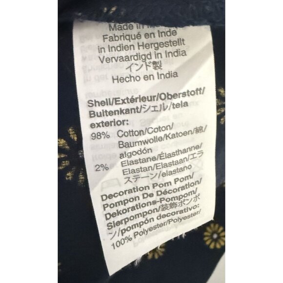 J. Crew Womens Floral PomPom Trim Cotton Blend Square Neck Top NavyYellow Size 4 - Picture 5 of 6